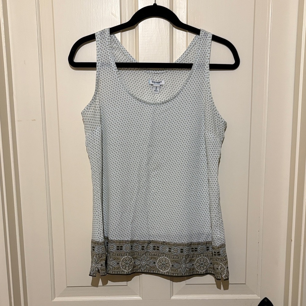 Old Navy Geometric White and Tan Tank Top